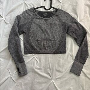 Seamless Long-Sleeve Crop Top - Charcoal Gray
